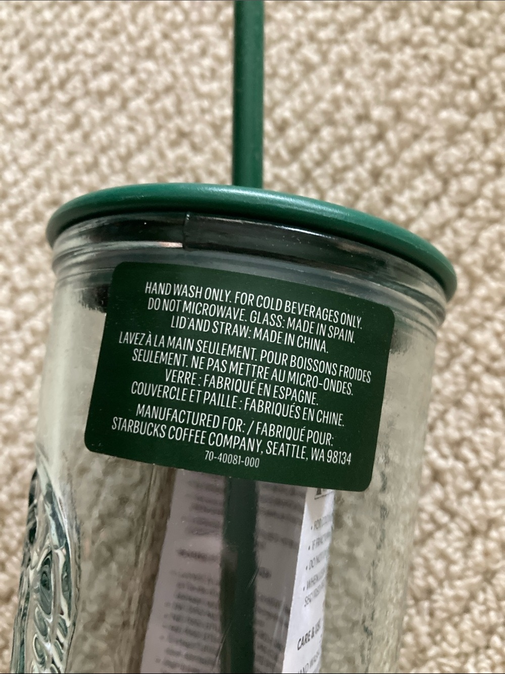 NEW Starbucks Clear Glass Tumbler with Dark Green Lid Straw NWT - Picture 7 of 7